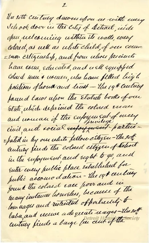 Letter - The Past, Present and Future of the Colored Race in Detroit