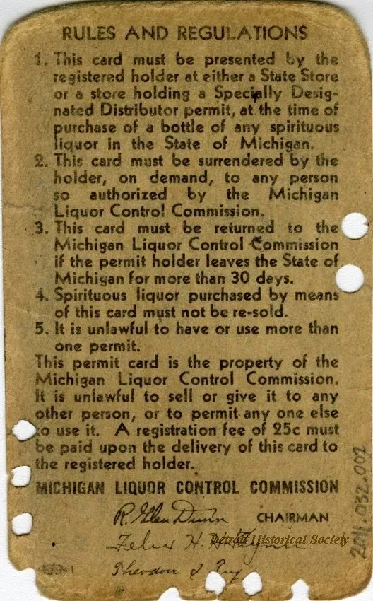 License, Occupational - Michigan Liquor Control Commission, license No. 1328953
