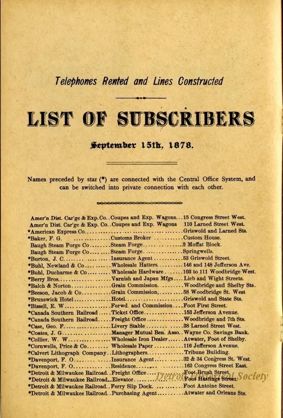 Directory, Telephone - The Speaking Telephone!
List of Subscribers connected with the Central Office System