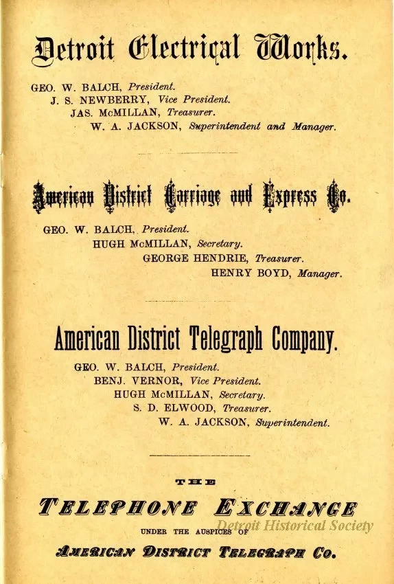 Directory, Telephone - The Speaking Telephone!
List of Subscribers connected with the Central Office System