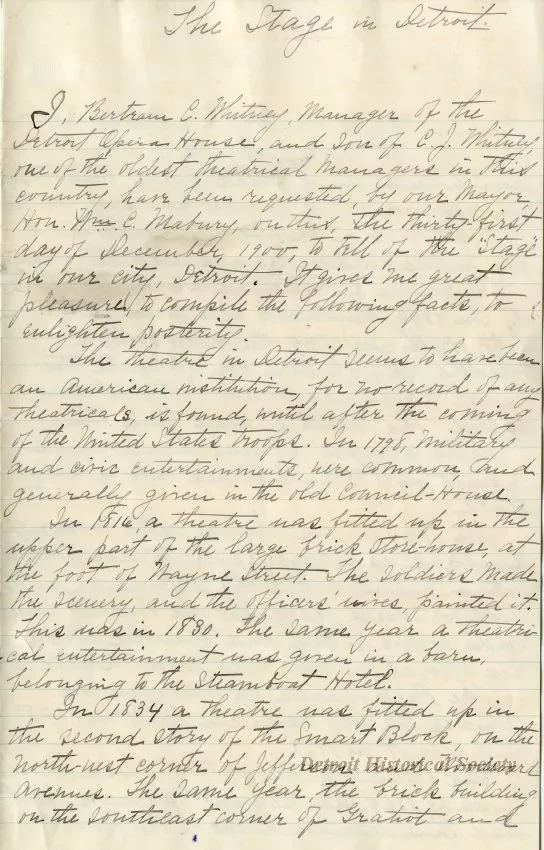 Letter - The Stage in Detroit