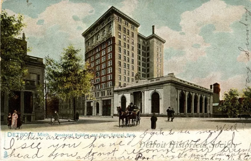 Postcard - Detroit, Mich. Penobscot Building and State Savings Bank.