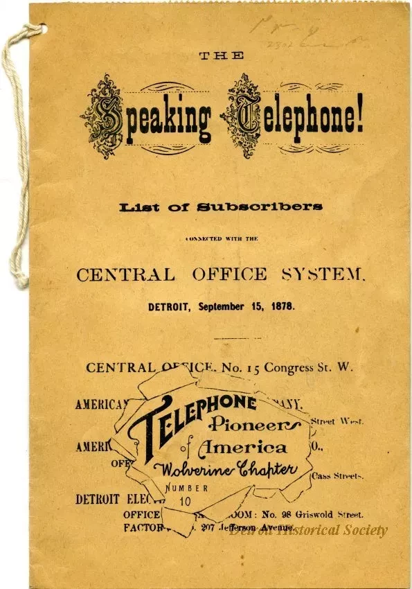 Directory, Telephone - The Speaking Telephone!
List of Subscribers connected with the Central Office System