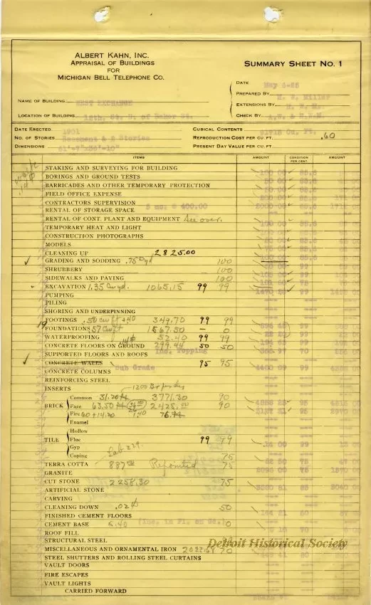 Binder, Post - Appraisal of Buildings for Michigan Bell Telephone Co. 
by Albert Kahn, Inc.