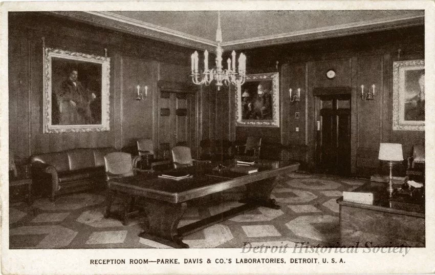 Postcard - Reception Room - Parke, Davis & Co.'s Laboratories, Detroit, U.S.A.