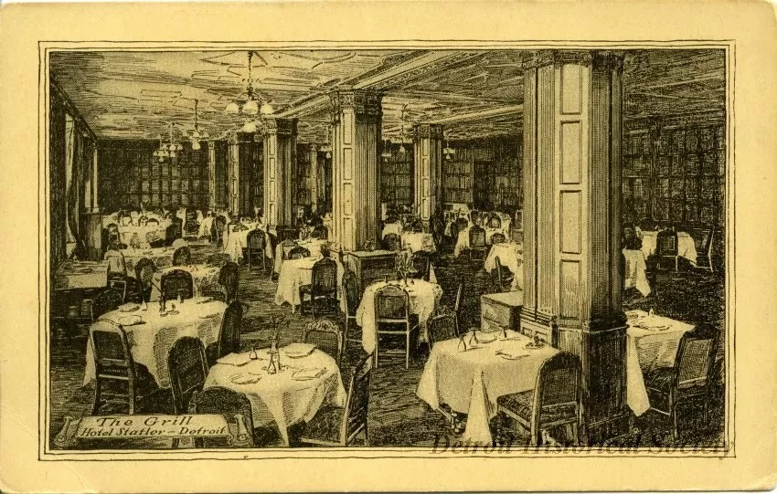 Postcard - The Grill, Hotel Statler - Detroit