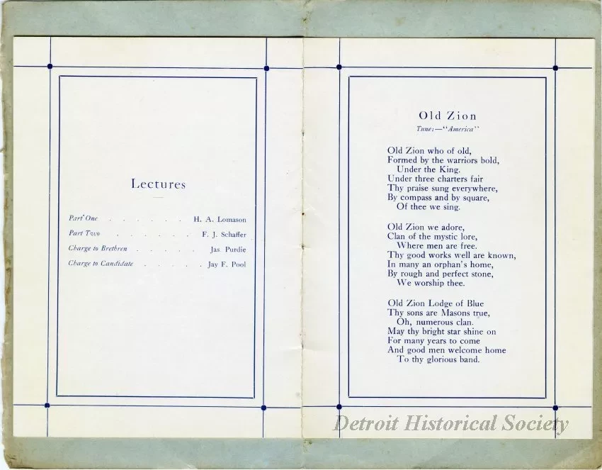 Program - Zion Lodge No. 1 F. & A.M. Past Master's Night, February 21, 1912