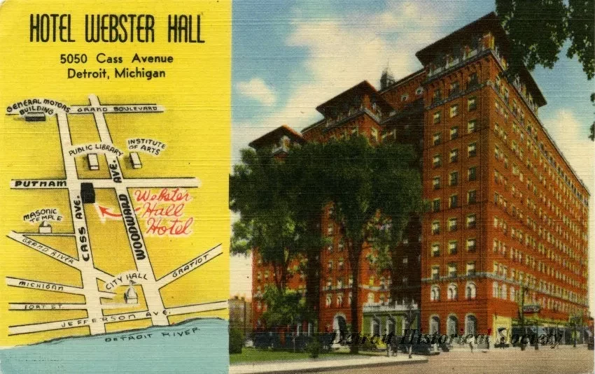 Postcard - Hotel Webster Hall, 5050 Cass Avenue, Detroit, Michigan