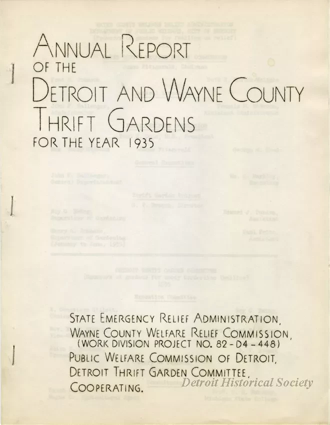 Report, Annual - Annual Report of the Detroit and Wayne County Thrift Gardens for the Year 1935