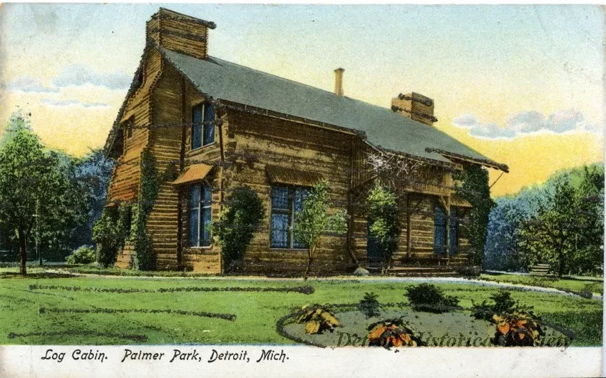 Postcard - Log Cabin. Palmer Park, Detroit, Mich.