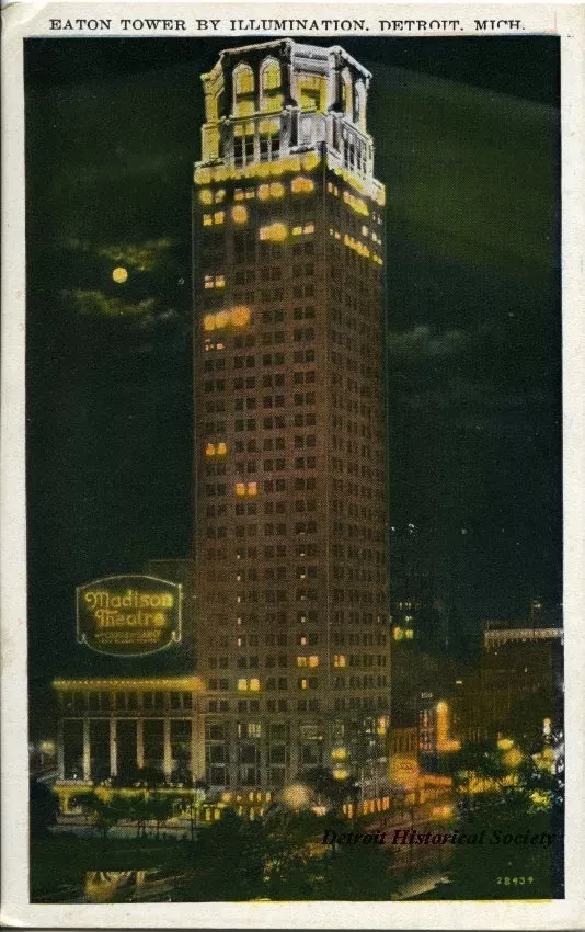 Postcard - Eaton Tower by Illumination, Detroit, Mich.