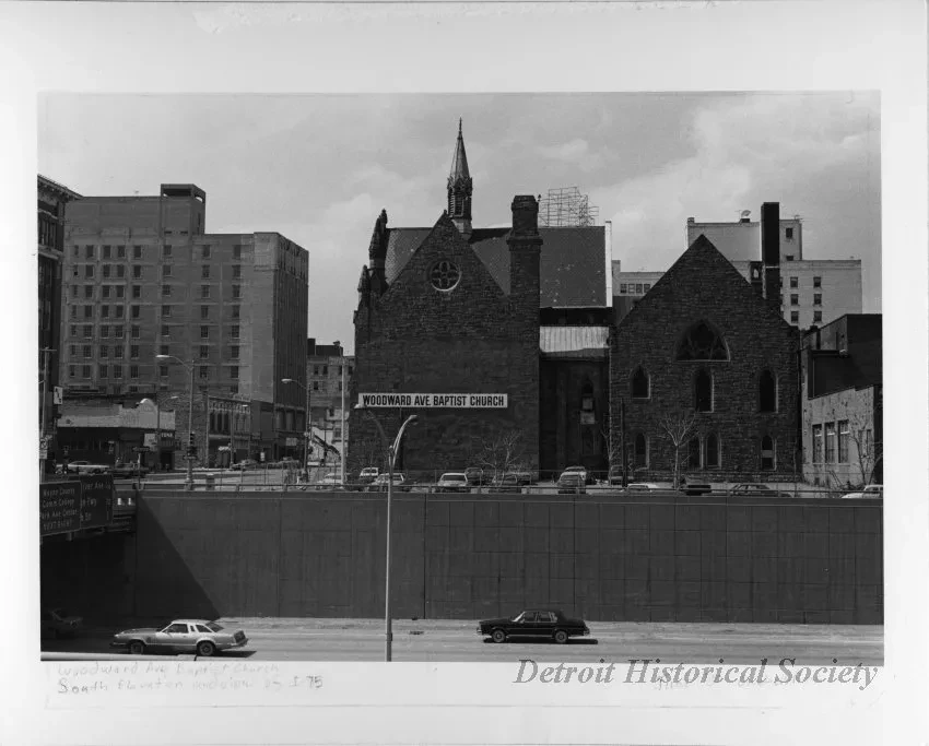 Print, Photographic - Woodward Ave. Baptist Church, South Elevation and view of I-75