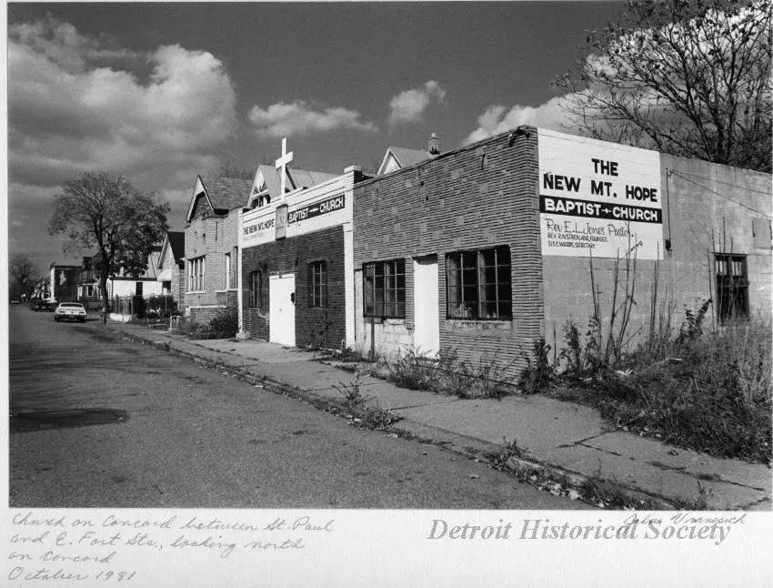 Print, Photographic - Church on Concord between St. Paul and E. Fort Sts., looking north on Concord