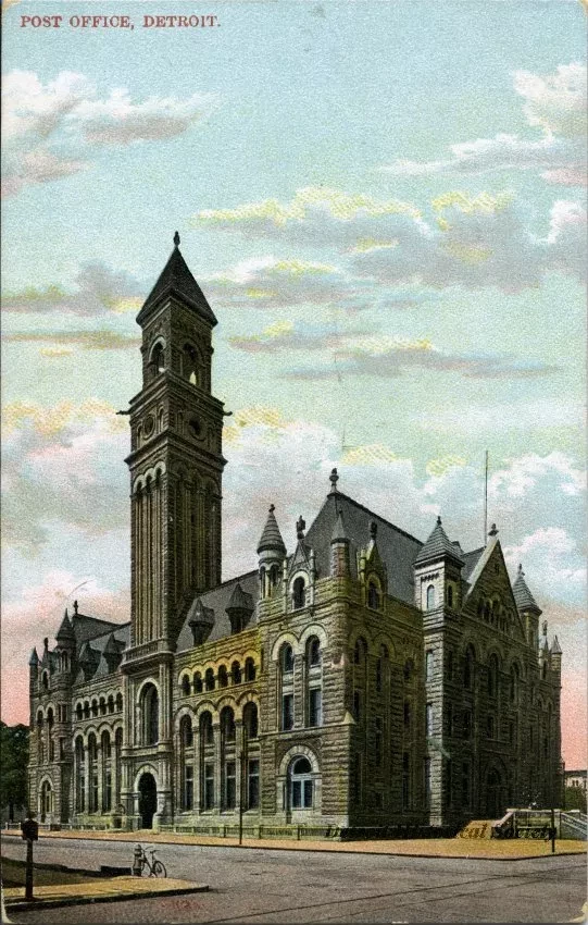 Postcard - Post Office, Detroit.