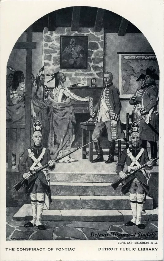 Postcard - The Conspiracy of Pontiac, Detroit Public Library