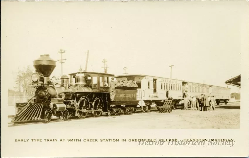 Postcard - Early Type Train at Smith Creek Station in Greenfield Village - Dearborn, Michigan