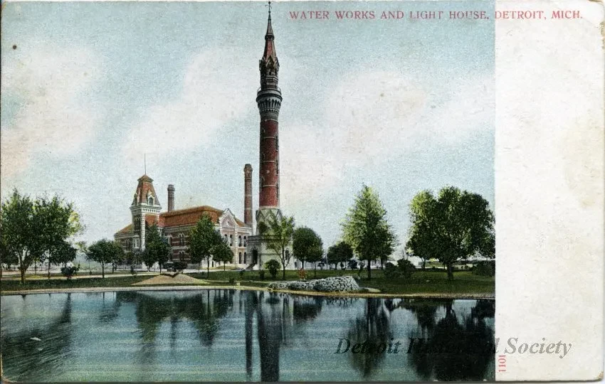 Postcard - Water Works and Light House, Detroit, Mich.