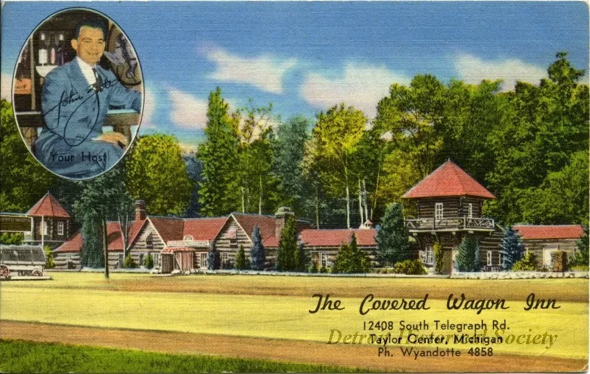 Postcard - The Covered Wagon Inn
12408 South Telegraph Rd., Taylor Center, Michigan