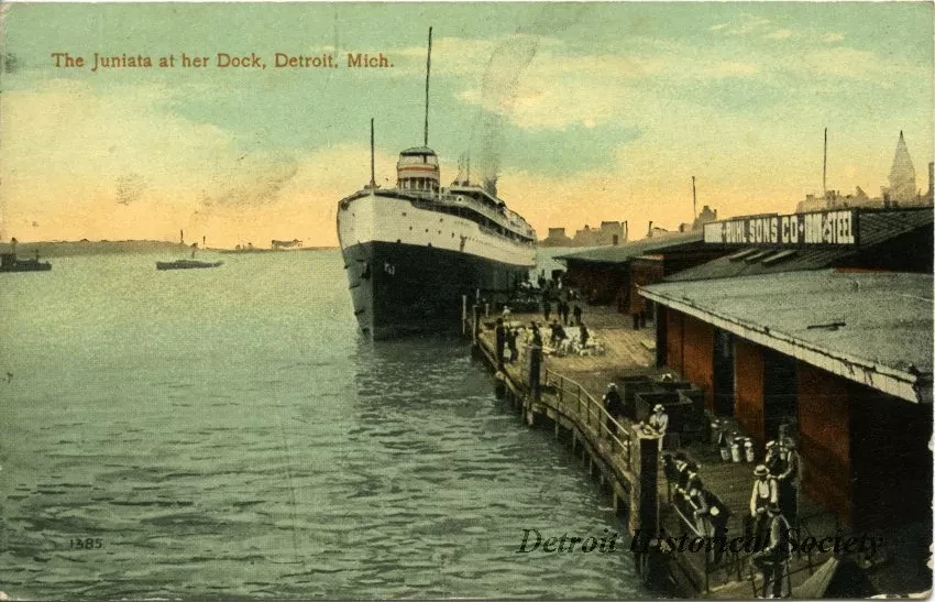 Postcard - The Juniata at her Dock, Detroit, Mich.