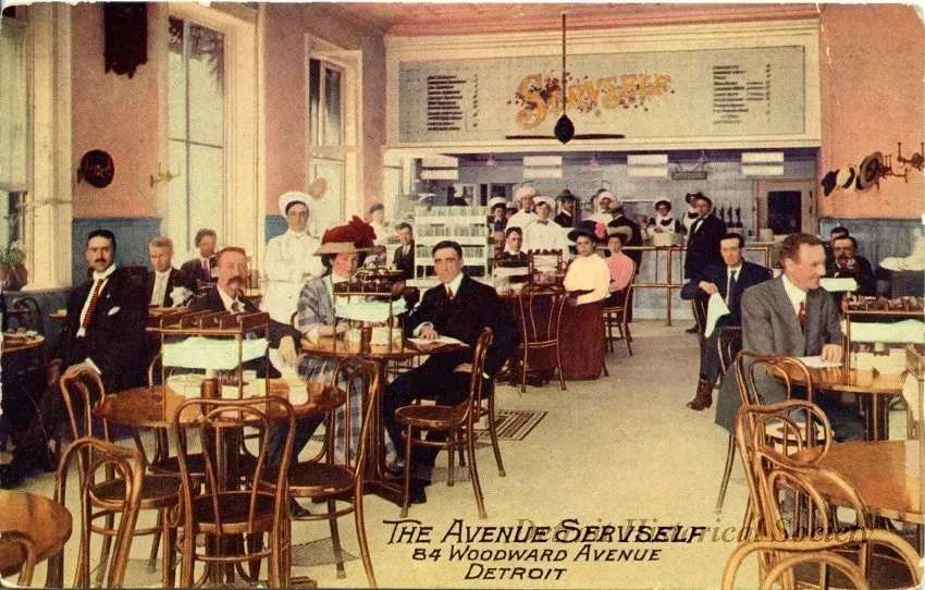 Postcard - The Avenue Servself, 84 Woodward Avenue, Detroit
