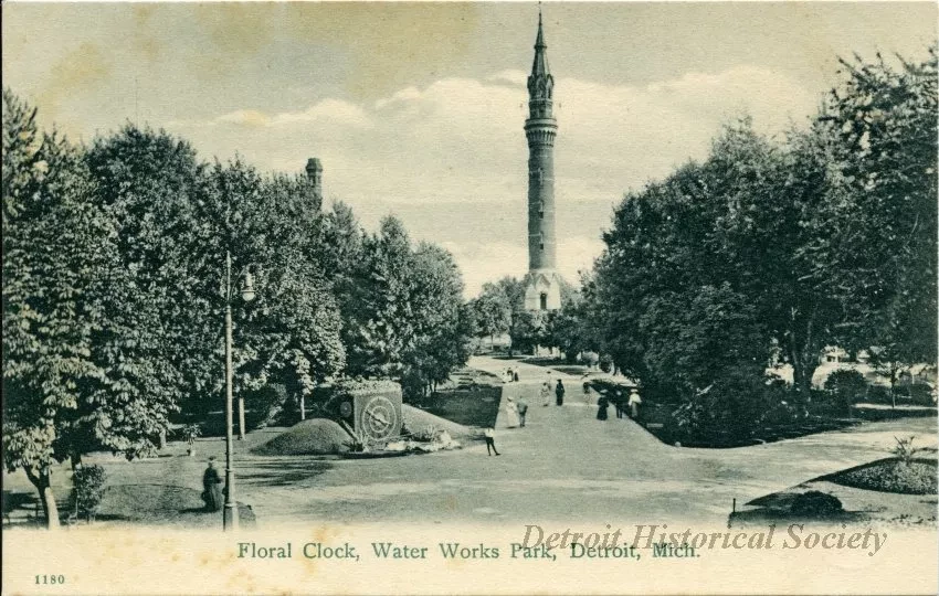 Postcard - Floral Clock, Water Works Park, Detroit, Mich.