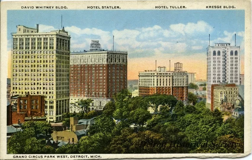 Postcard - Grand Circus Park West, Detroit, Mich.