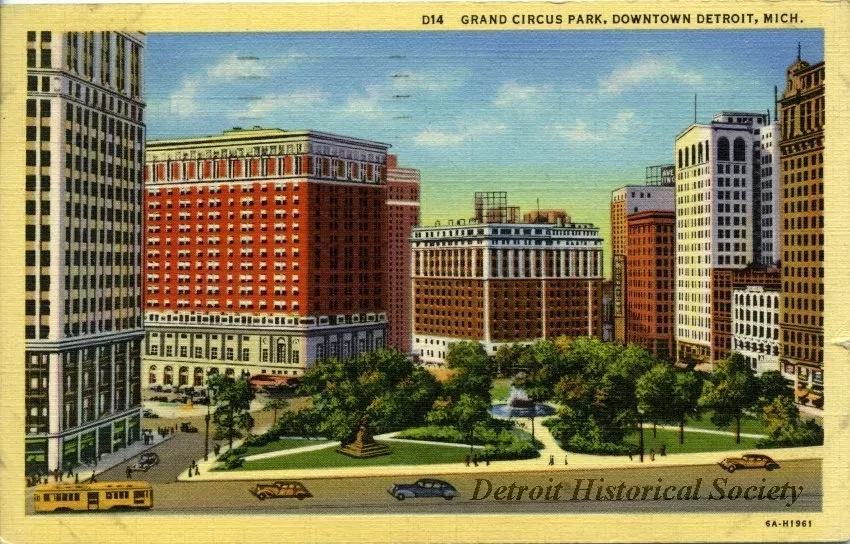 Postcard - Grand Circus Park, Downtown Detroit, Mich.