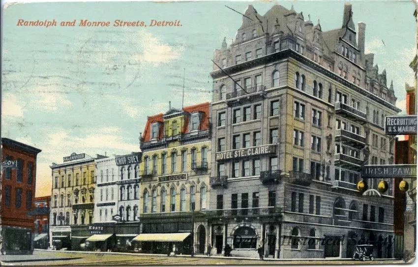 Postcard - Randolph and Monroe Streets, Detroit.