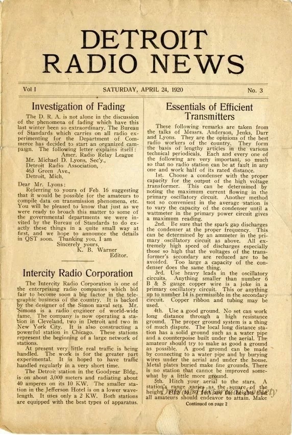 Newsletter - Detroit Radio News, Vol. 1, No. 3