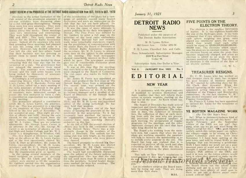 Newsletter - Detroit Radio News, Vol. 2, No. 1