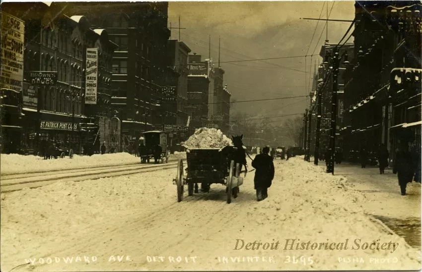 Postcard - Woodward Ave Detroit in Winter.