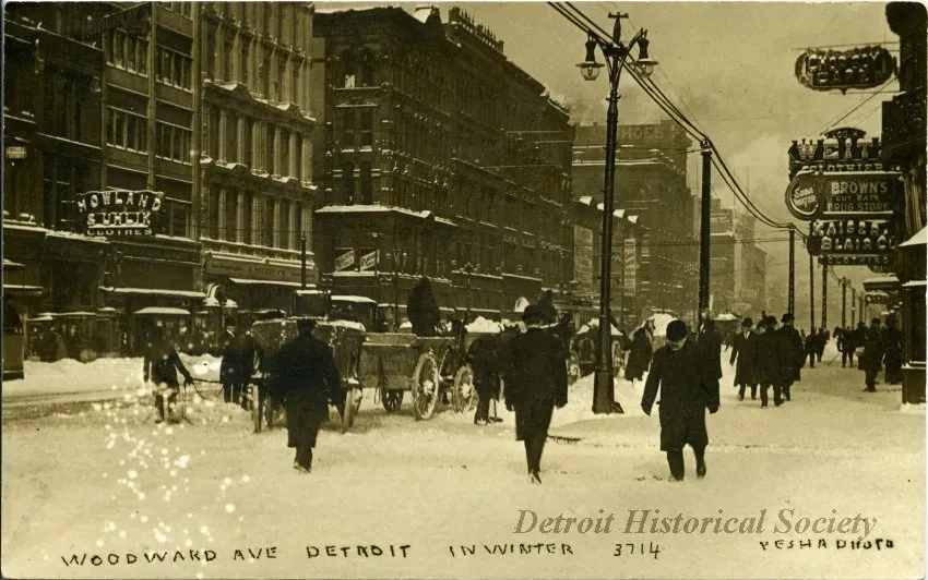 Postcard - Woodward Ave Detroit in Winter