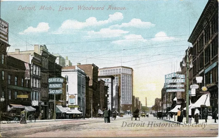 Postcard - Detroit, Mich., Lower Woodward Avenue.