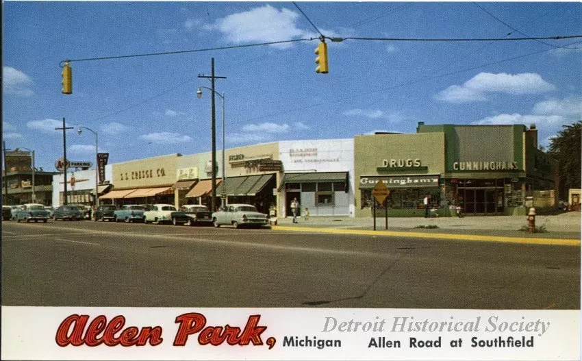 Postcard - Allen Park, Michigan. Allen Road at Southfield