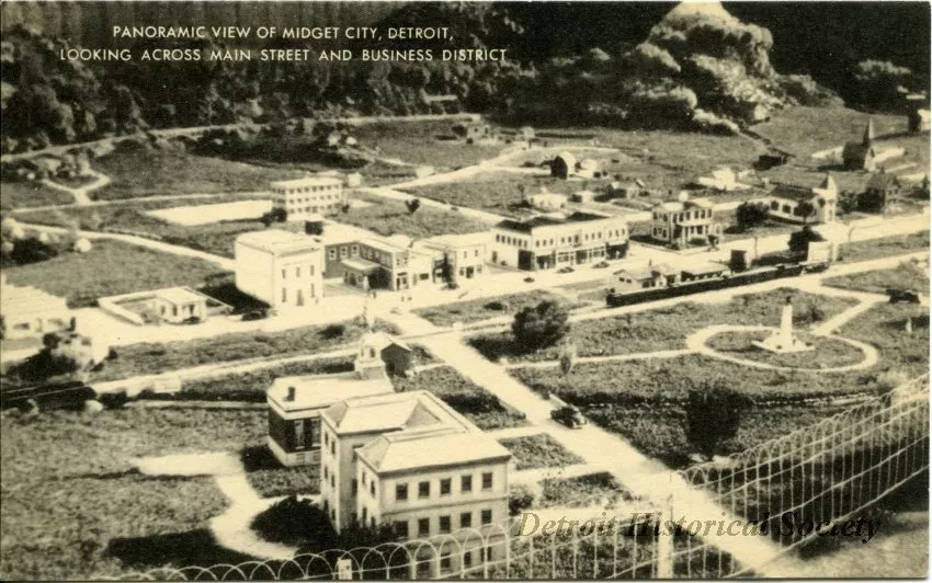 Postcard - Panoramic View of Midget City, Detroit, Looking Across Main Street and Business District
