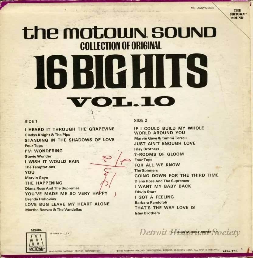 Album, Record - The Motown Sound, Collection of Original 16 Big Hits, Volume 10