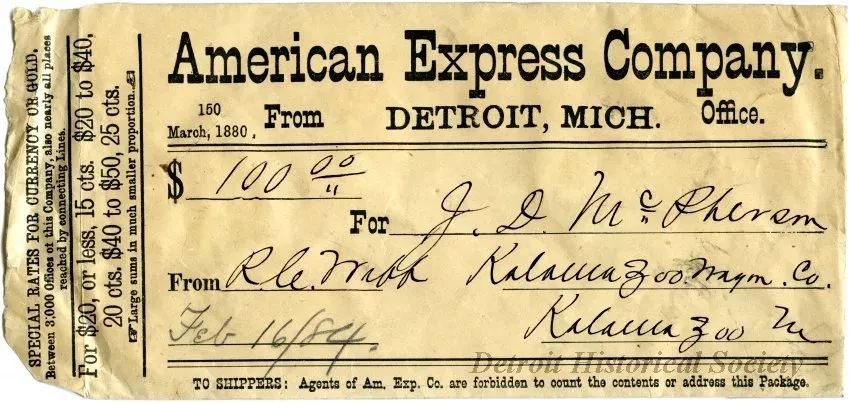 Envelope - American Express Company, 
Detroit, Michigan Office