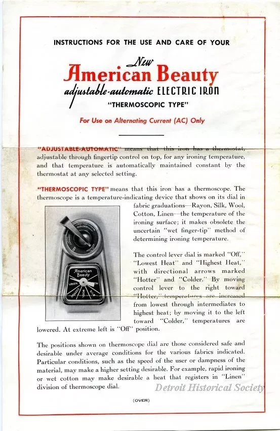 Brochure - a. American Beauty Adjustable-Automatic Electric Iron
b. American Beauty Cord-Support