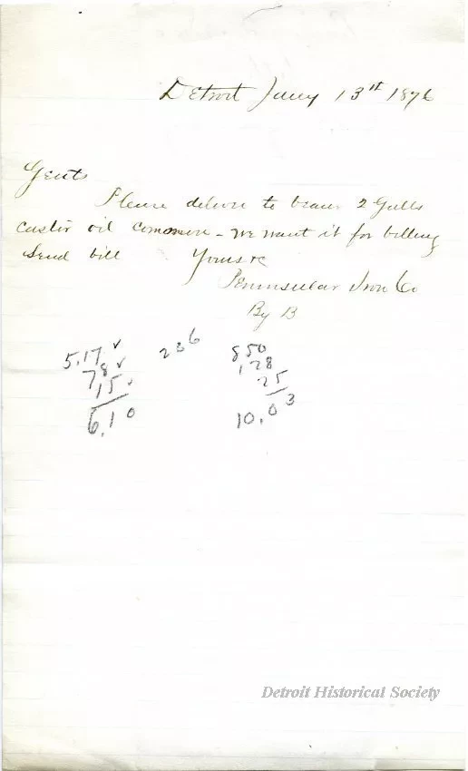 Letter - Peninsular Iron Company