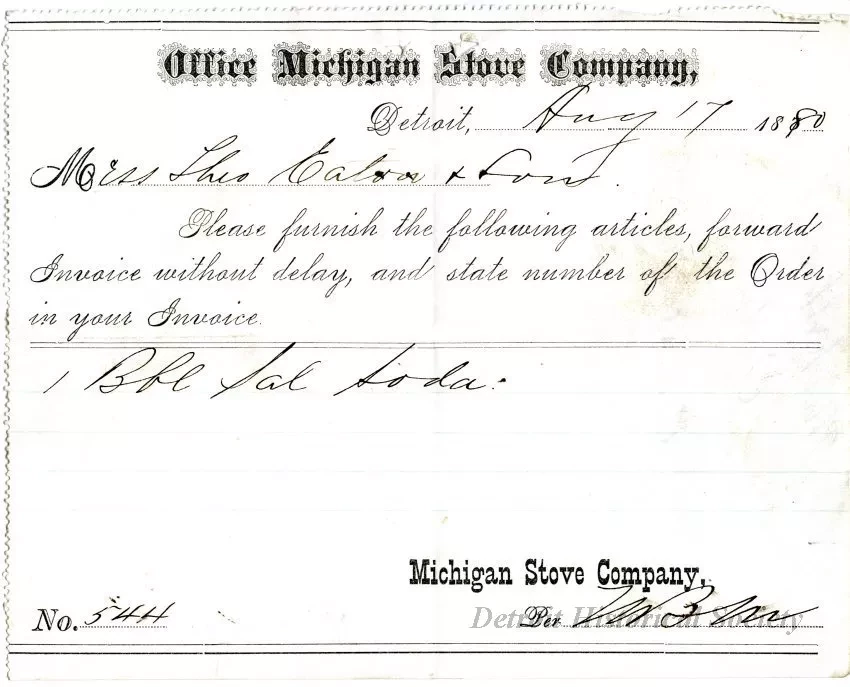 Form, Order - Office Michigan Stove Company