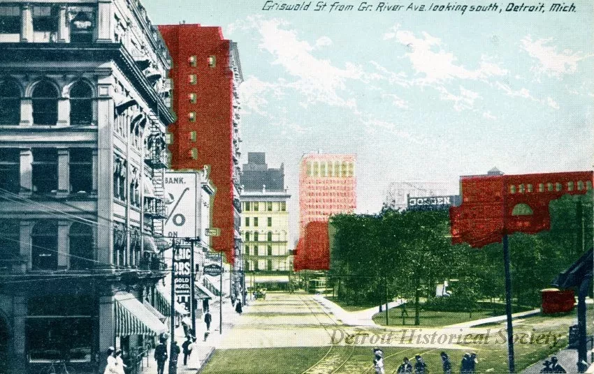 Postcard - Griswold St. from Gr. River Ave. looking south, Detroit, Mich.
