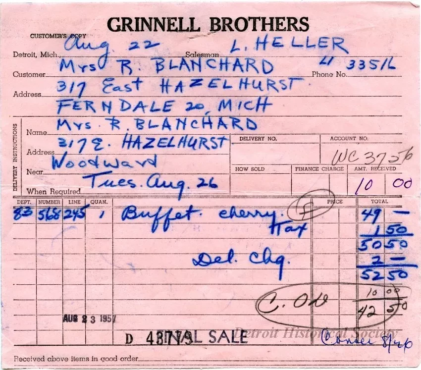 Invoice - Grinnell Bros.