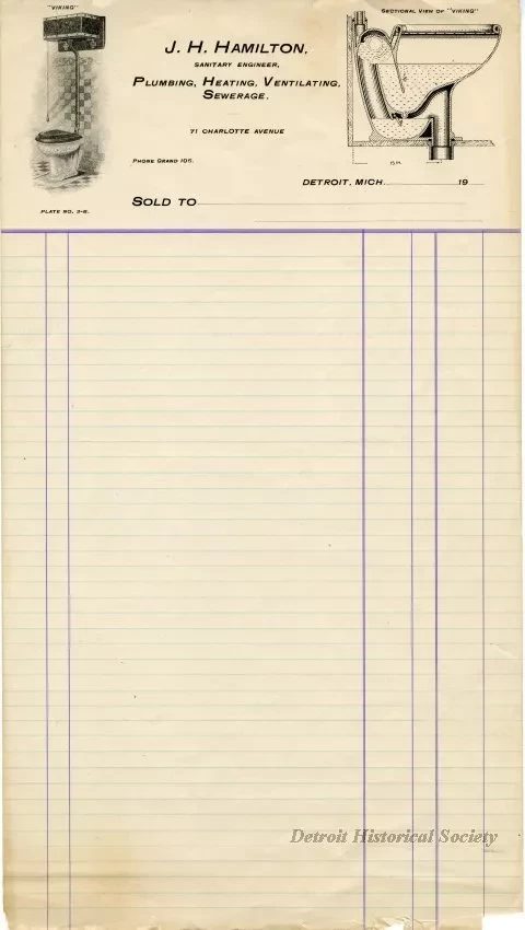 Bill-of-sale - J. H. Hamilton, Sanitary Engineer