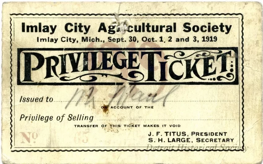 Ticket - Imlay City Agricultural Society
Privilege Ticket