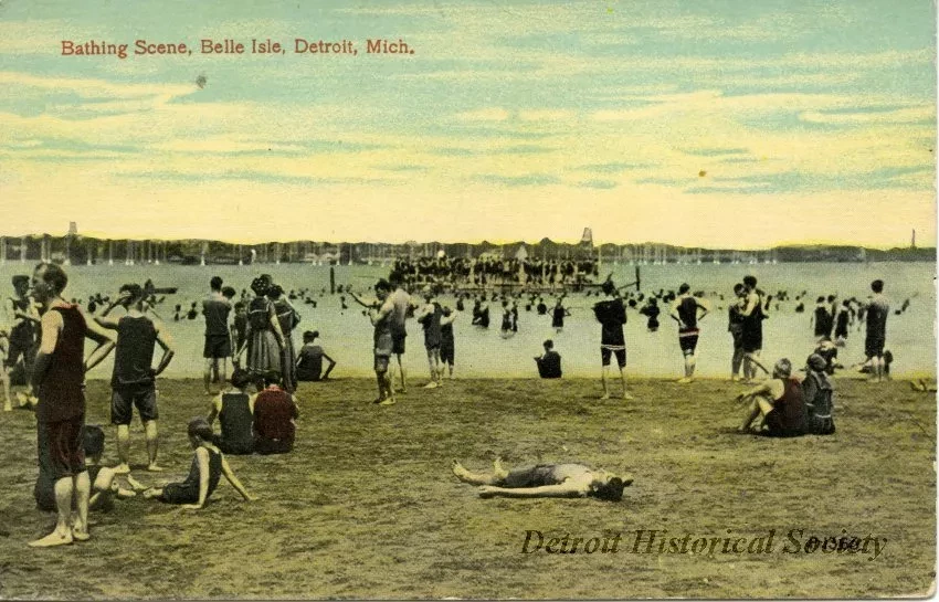 Postcard - Bathing Scene, Belle Isle, Detroit, Mich.