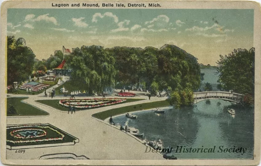Postcard - Lagoon and Mound, Belle Isle, Detroit, Mich.