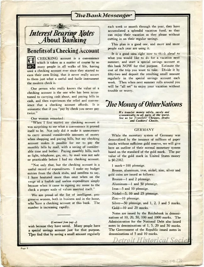 Newsletter - The Bank Messenger - A Pictorial Monthly
(published by Peninsular State Bank)