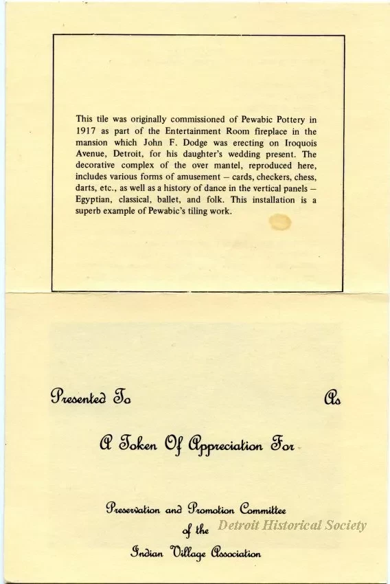 Card, Commemorative - Pewabic Pottery