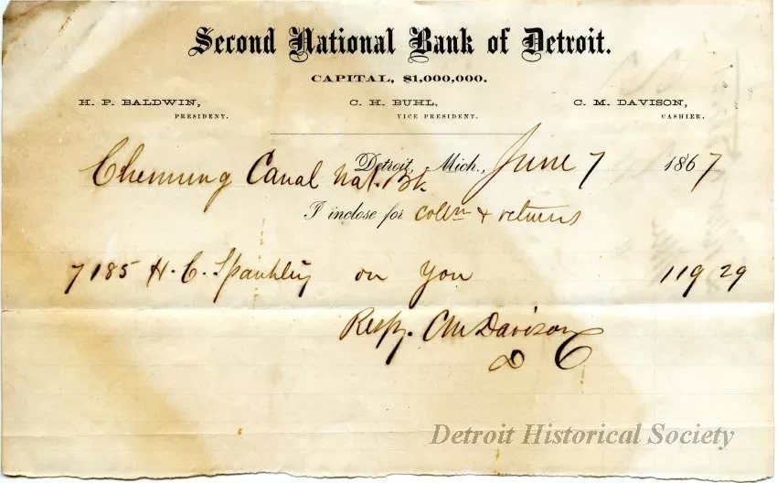 Letter - Second National Bank of Detroit