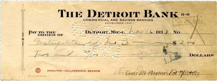 Check, Bank - The Detroit Bank